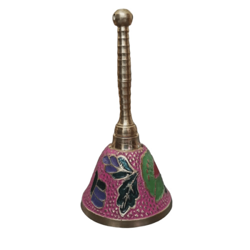 Колокольчик ручной латунный с узором (ручная роспись, эмаль), розовый 11 х 5,5  клэ09 фото 3